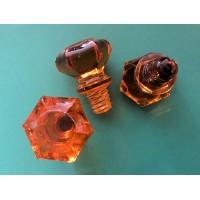 Original Victorian Hexagonal Glass Cupboard Knob - Amber – Screw Fixing - Set/3